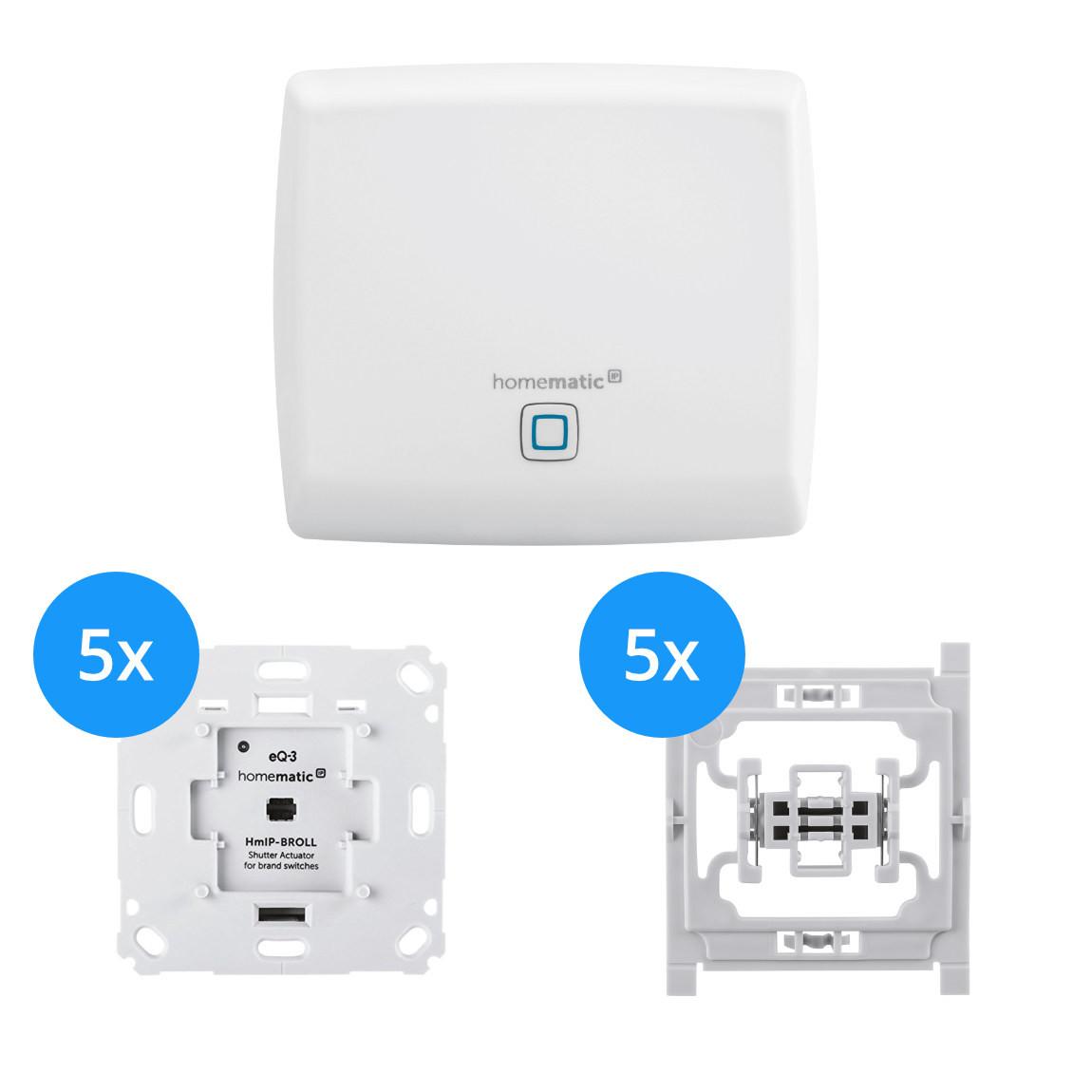 Homematic IP Access Point + Rollladenaktor für Markenschalter 5er-Set + Adapter