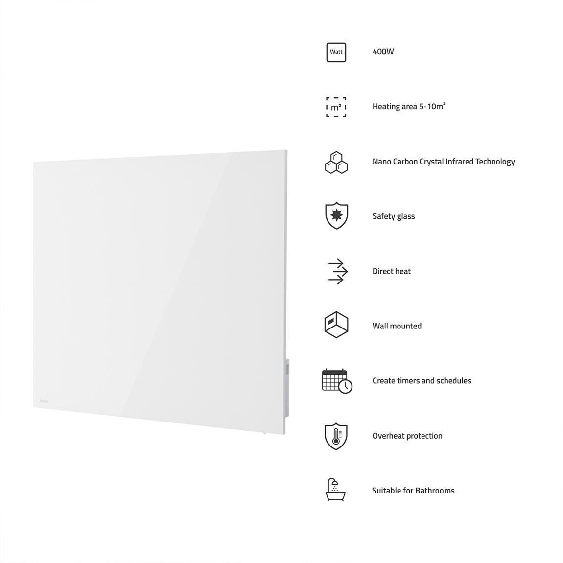 Hombli Smart Infrared Heatpanel Glass 400W - Weiß_funktionen