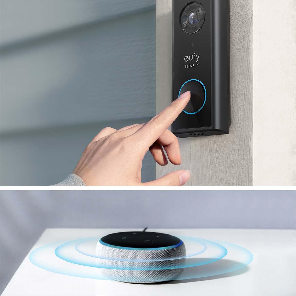 eufy Black Video Doorbell 2K (batteriebetrieben) + HomeBase 2 mit Amazon Echo gekoppelt