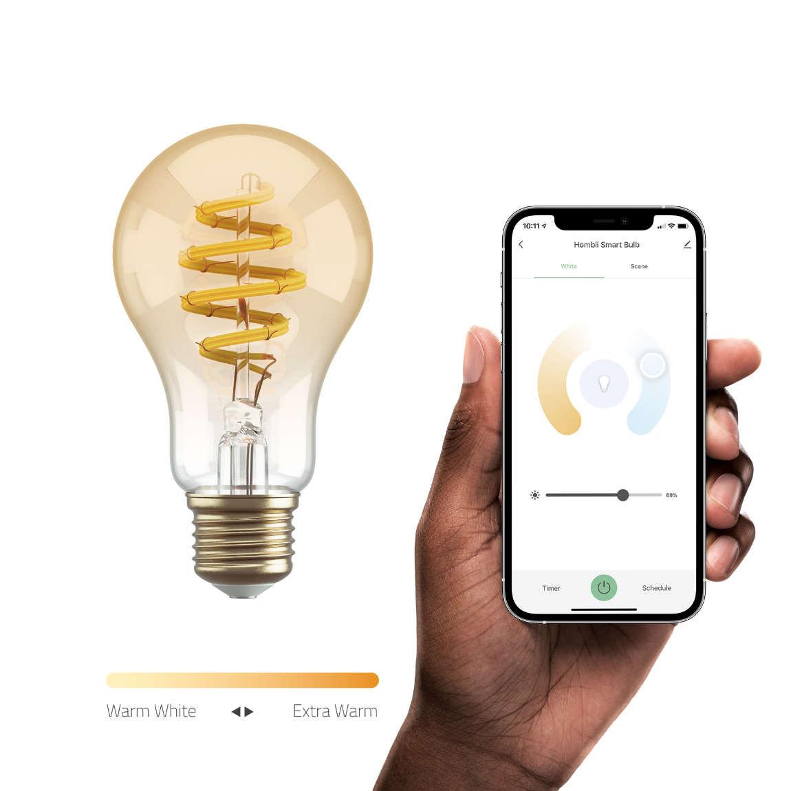 Hombli Filament Bulb CCT E27 A60-Amber - Gold_Bulb_Phone