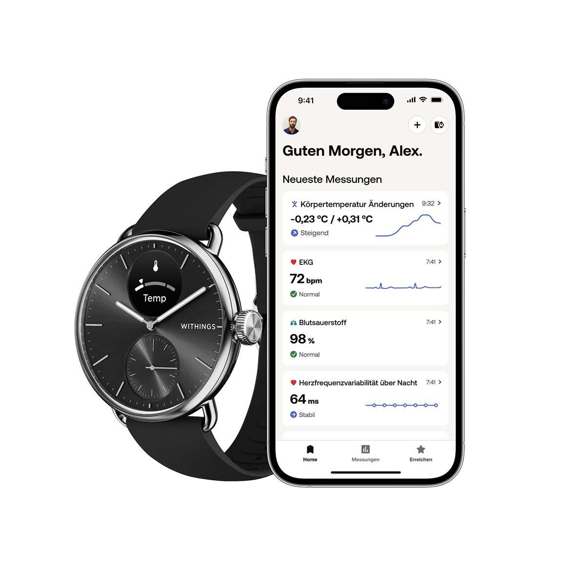 Withings Scanwatch 2 - Hybrid Smartwatch mit Überwachung der Herzgesundheit - Schwarz und 38 mm_app