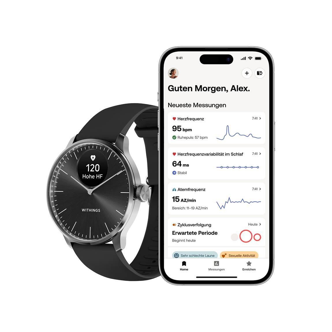 Withings ScanWatch Light - Hybrid Smartwatch für tägliches Gesundheitstracking mit 37 mm Armband - Schwarz_app