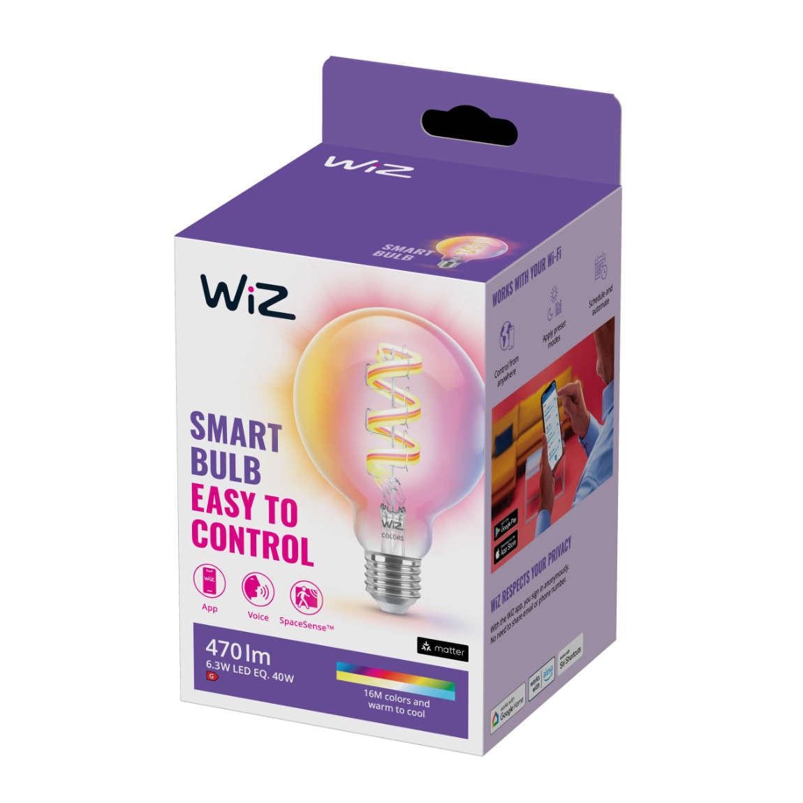 WiZ Tunable White & Color E27 G95 40W - Smarte Filament Lampe