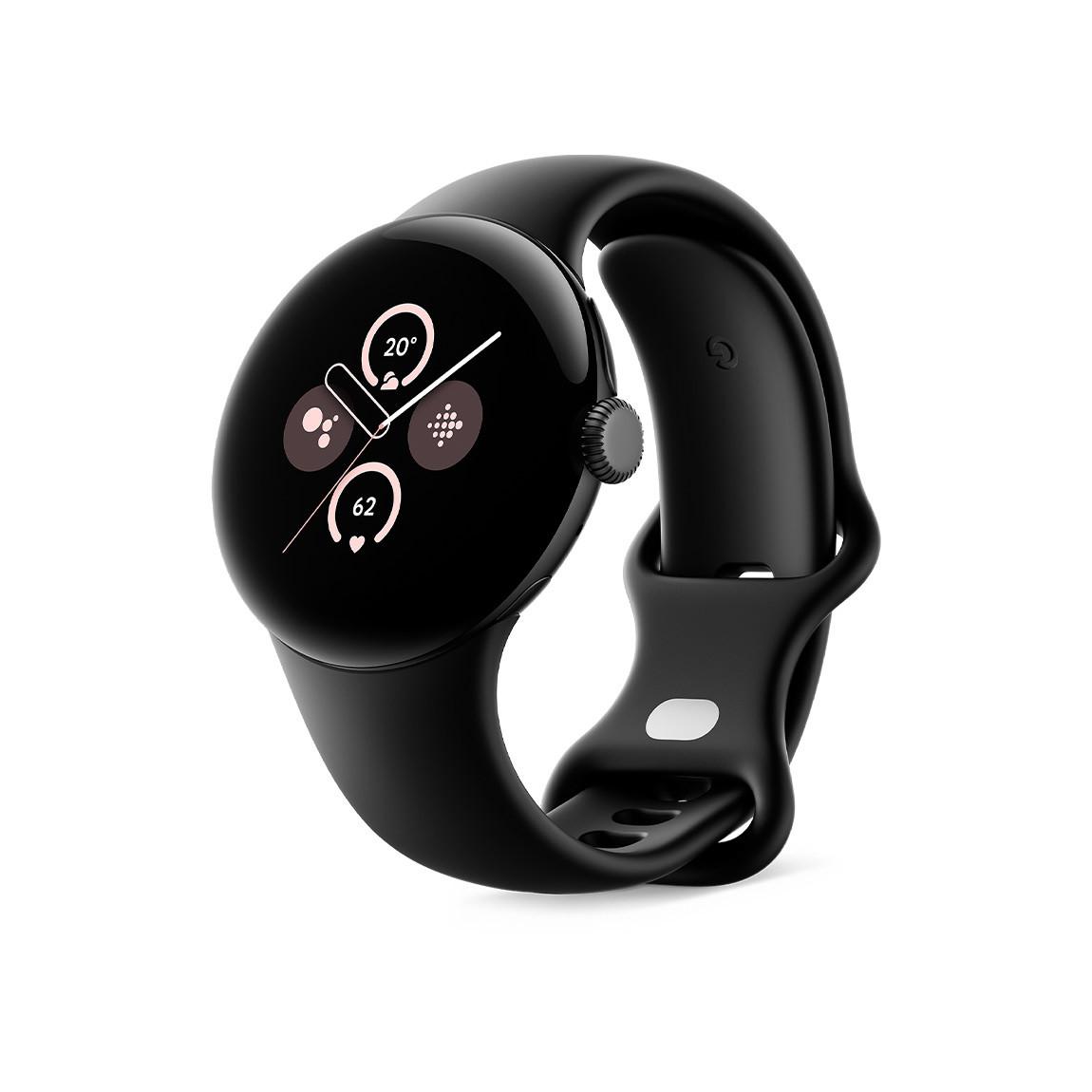Google Pixel Watch 2 - WLAN Smartwatch - Schwarz mit Obsidian Armband_schräg