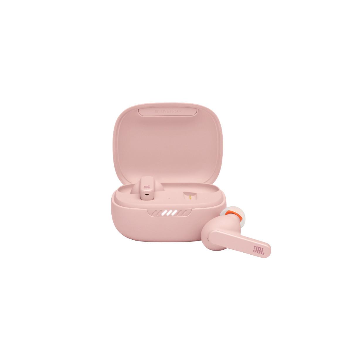 JBL Live Pro+ - Noise-Cancelling Earbuds - pink_offenes Case mit Earbuds