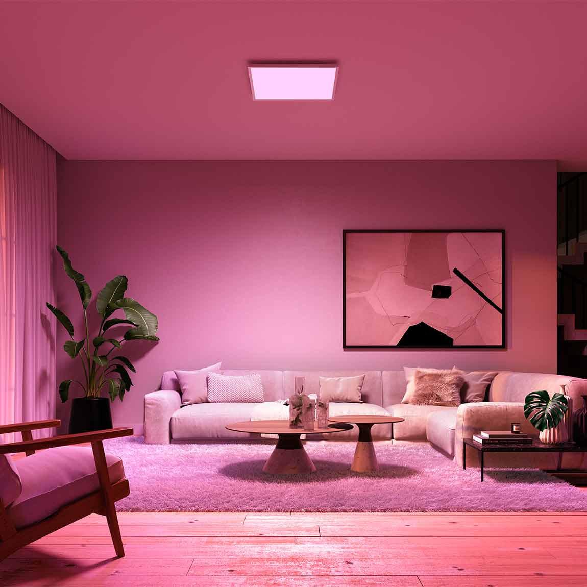 Philips Hue White & Color Ambiance Surimu Panel - 60x60cm - Lifestyle Wohnzimmer pink