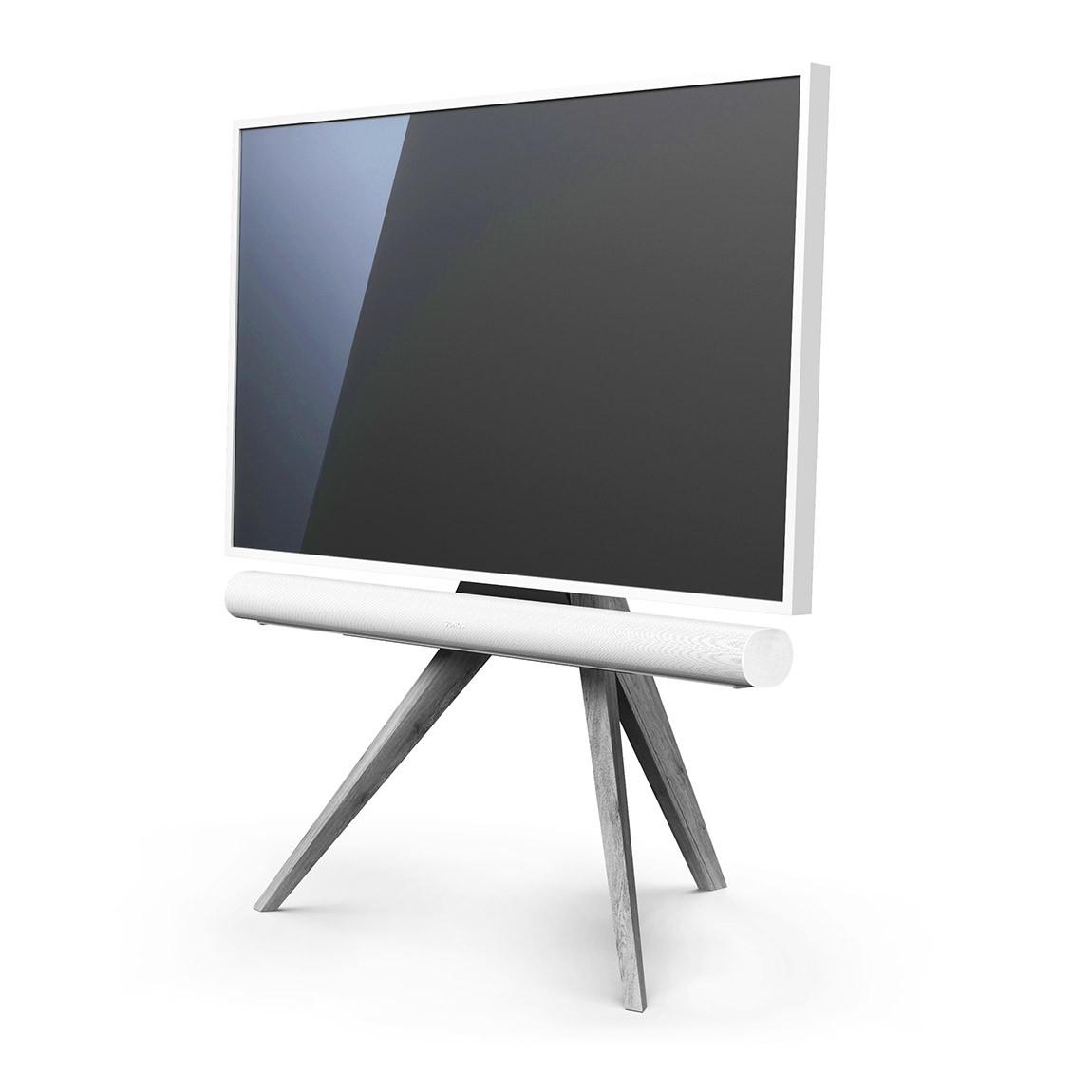 Spectral Art AX TV-Stand - Eiche grau mit Fernseher und Sonos Arc schräge Ansicht