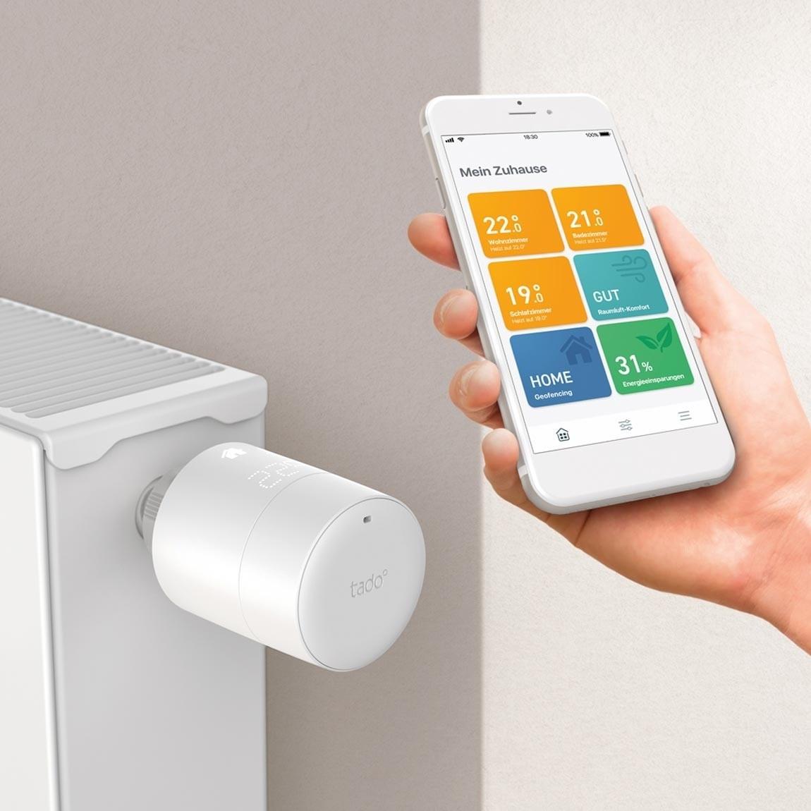 tado° Smartes Heizkörper-Thermostat Starter Kit V3+ app
