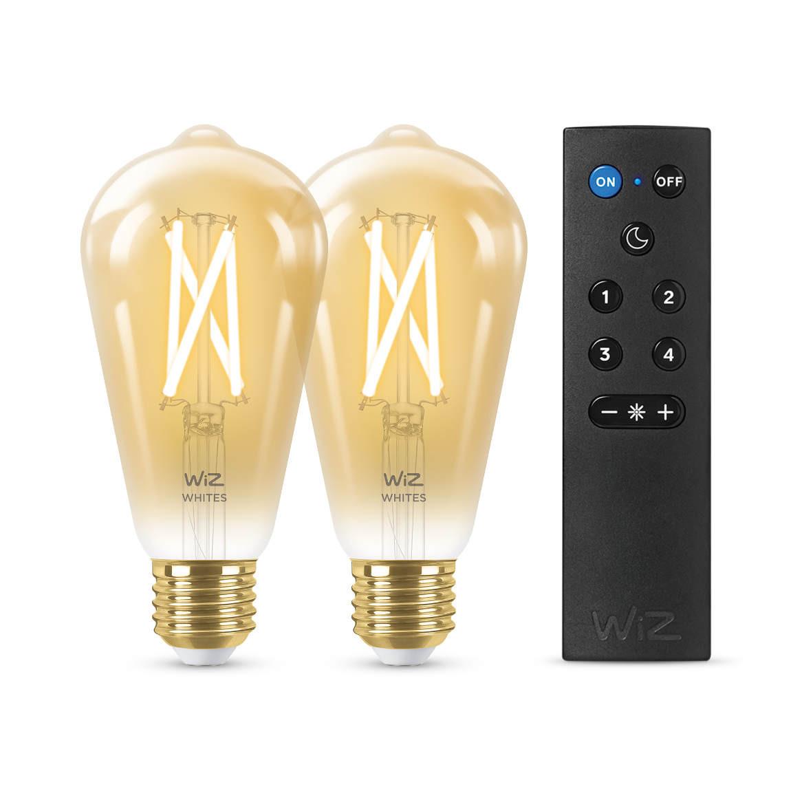 WiZ 50W E27 Edisonform Filament Amber Warm- und Kaltweiß 2er-Pack inkl. Fernbedienung