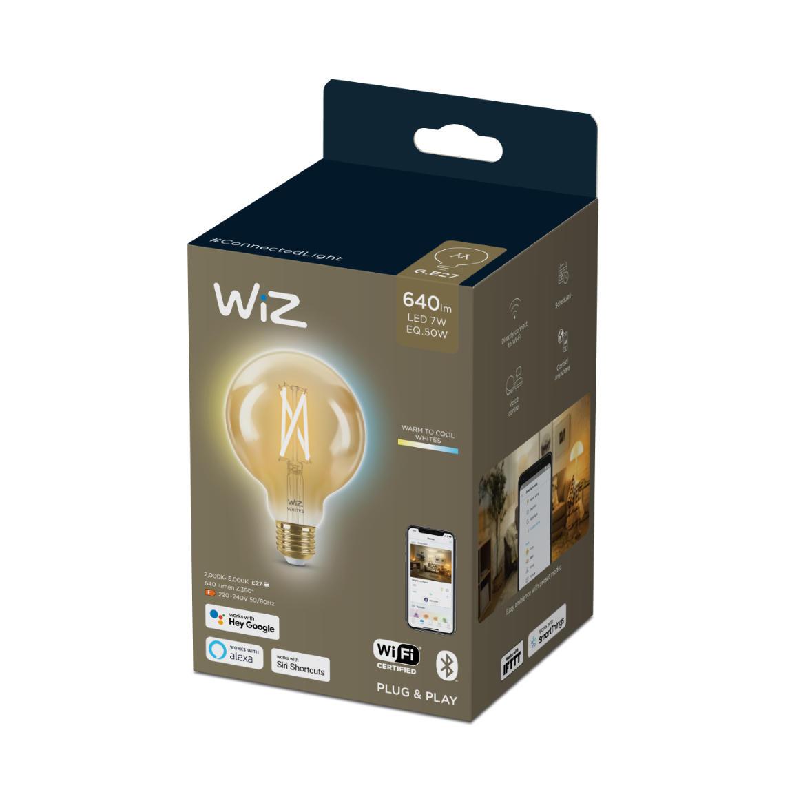 WiZ 50W E27 G95 Globeform Filament Amber Warm- und Kaltweiß 3er-Set_Verpackung