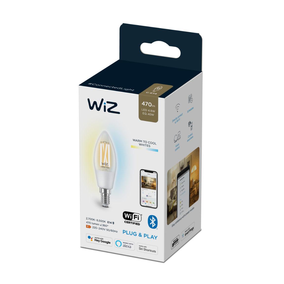 WiZ 40W E14 Kerzenform Filament Clear Warm- und Kaltweiß_Verpackung