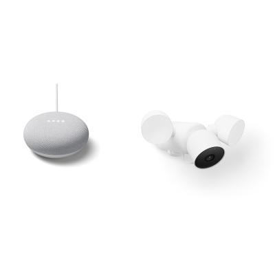 Google Nest Cam mit Flutlicht (Outdoor, mit Kabel) + Google Nest Mini