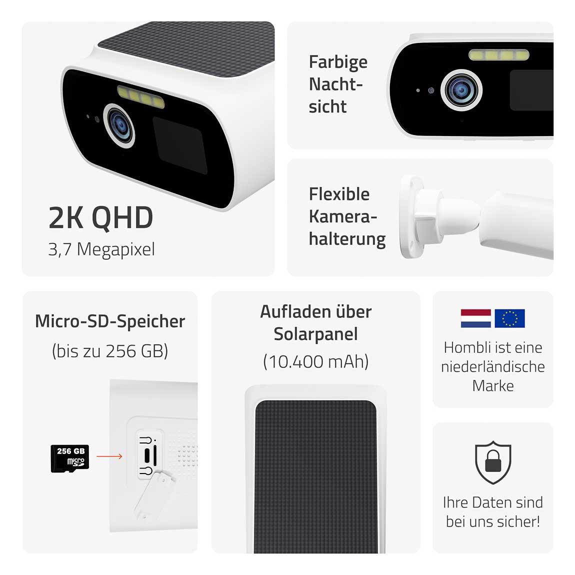 Hombli Solar Cam 2K - Smarte Solar-Kamera - Weiß_funktionen