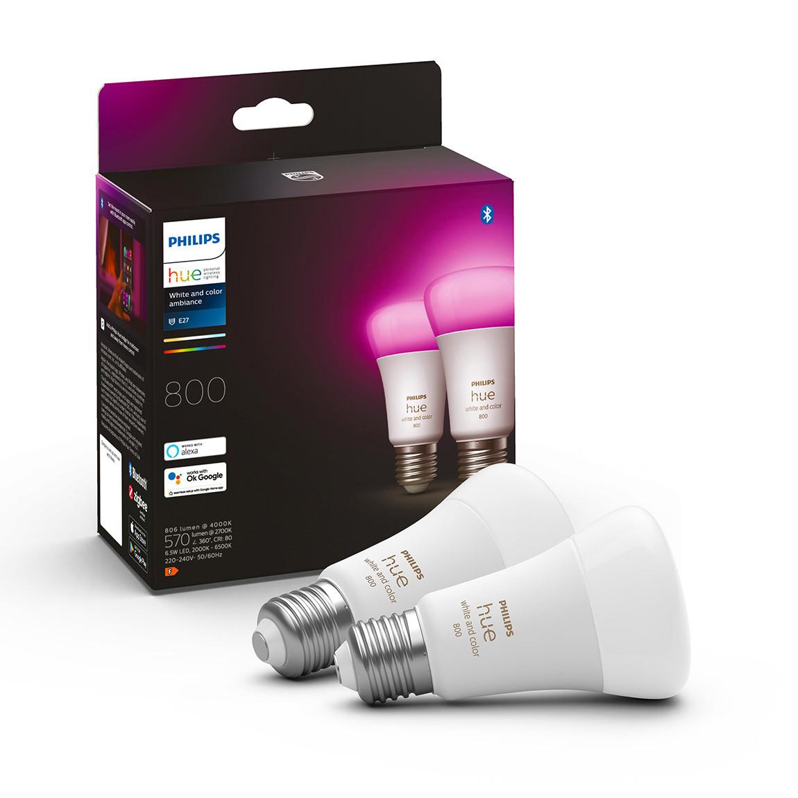 Philips Hue White and Color Ambiance E27 Bluetooth 2er-Set - LED-Lampe Verpackung