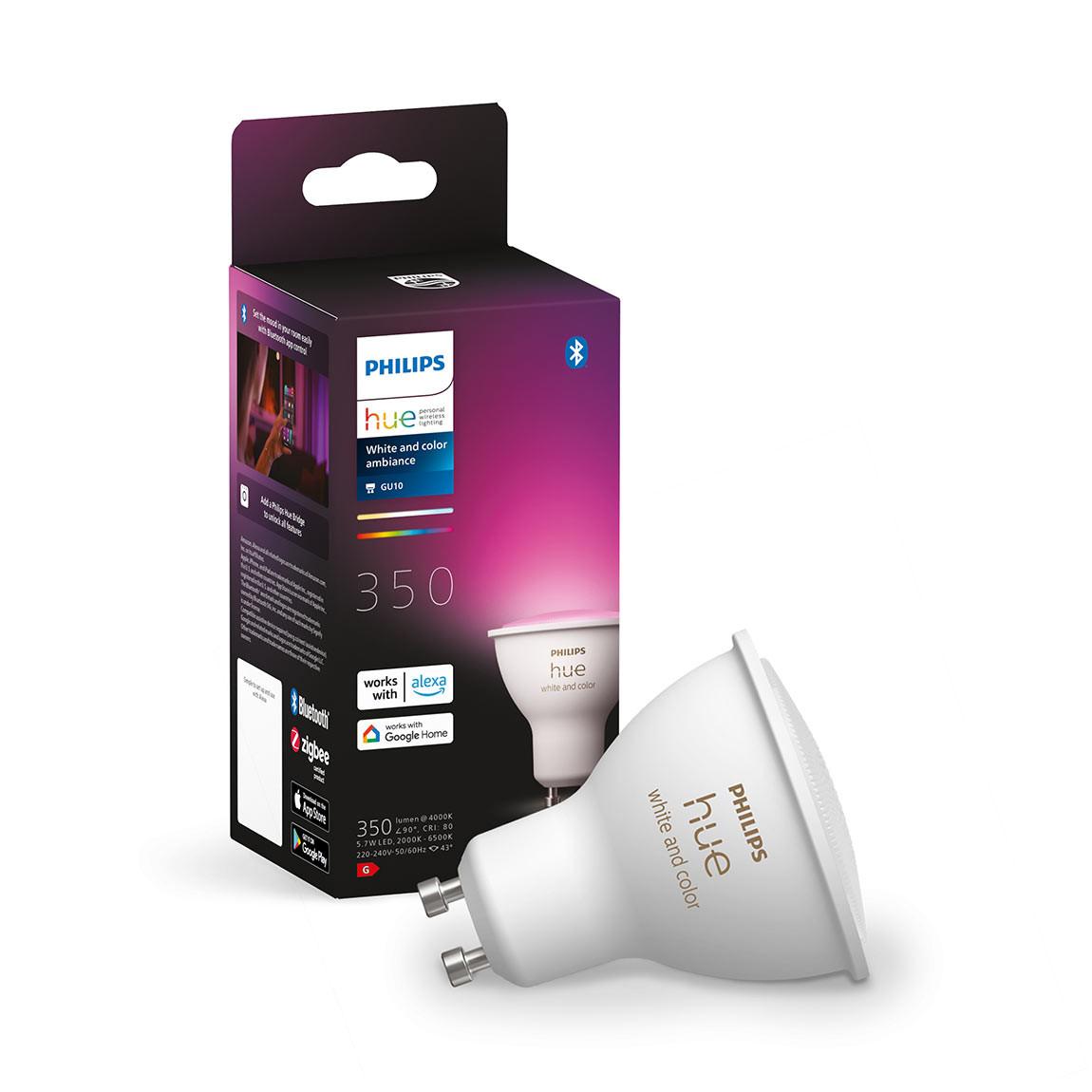 Philips Hue White & Color Ambiance GU10 Bluetooth 4er-Set + Smart Plug_Verpackung
