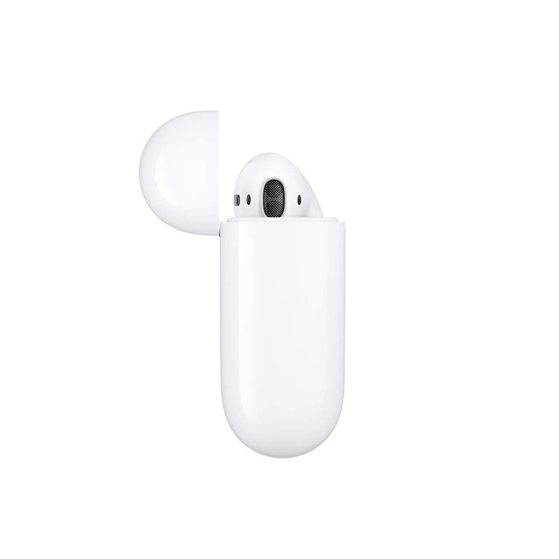 Apple Airpods 2 kabellose kopfhörer im Ladecase von der seite 