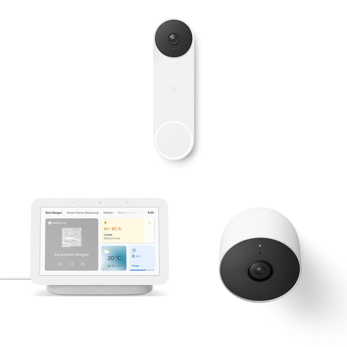 Google Nest Doorbell (mit Akku) + Google Nest Cam (mit Akku) + Google Nest Hub (2. Generation)