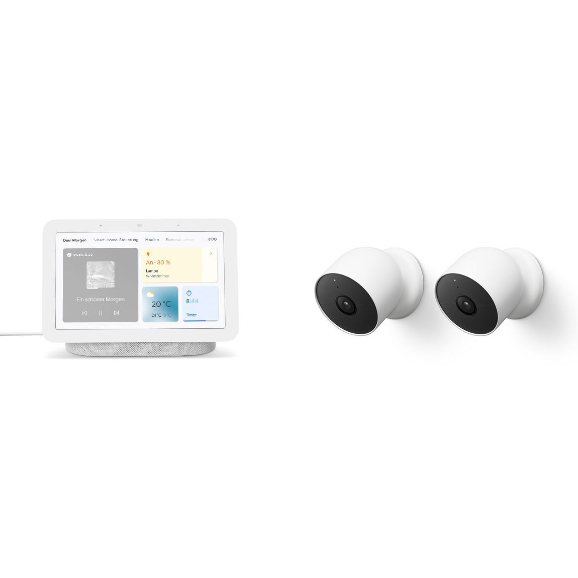 Google Nest Cam (mit Akku) 2-Pack + Google Nest Hub (2. Generation)