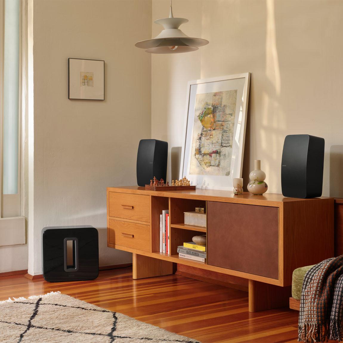 Sonos Five Stereo Set mit Sub im Wohnzimmer 