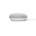 Google Nest Mini - Smarter Lautsprecher mit Sprachsteuerung Kreide Seitenansicht mit Kabel und Schalter