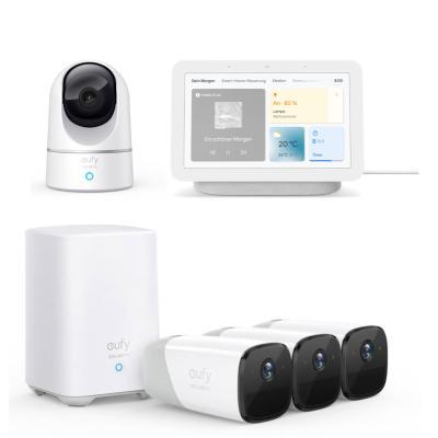 eufyCam 2 Pro 3+1 Kit Kamera-Set + Google Nest Hub (2. Generation) + eufy Solo IndoorCam Pan & Tilt