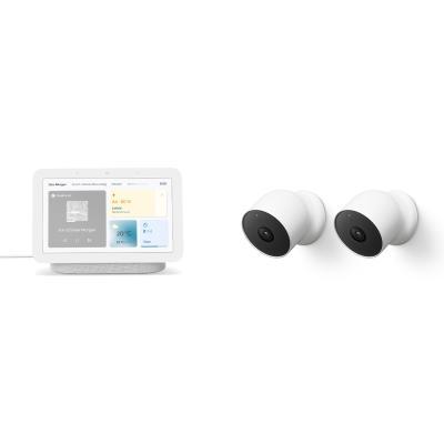 Google Nest Cam (mit Akku) 2er-Pack + kostenloser Google Nest Hub (2. Generation) 