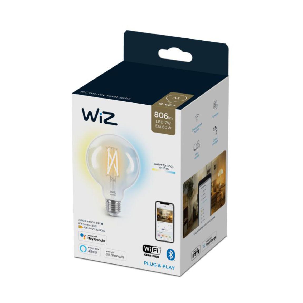 WiZ 60W E27 Globeform Filament Clear Warm- und Kaltweiß_Verpackung