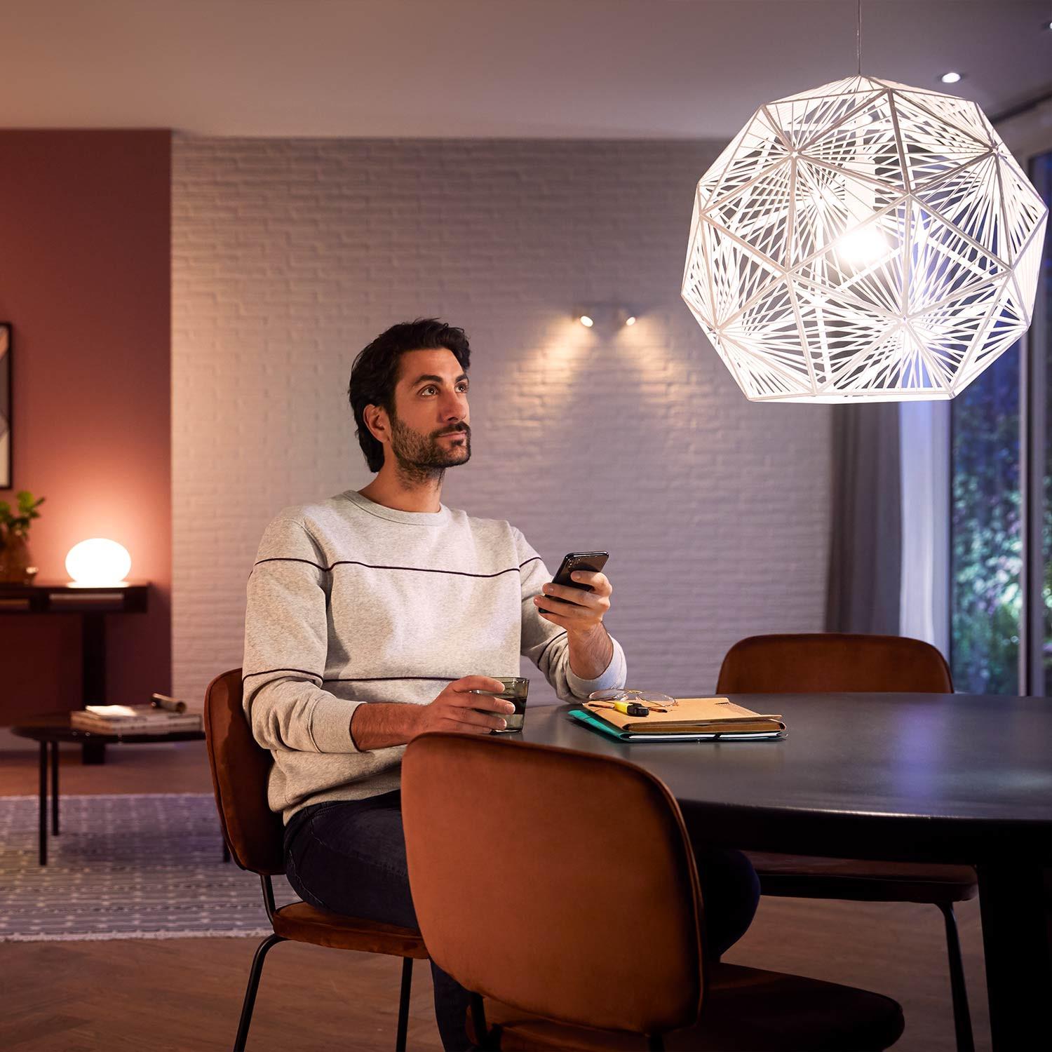 Philips Hue White Ambiance Leuchten im Wohnzimmer per App gesteuert