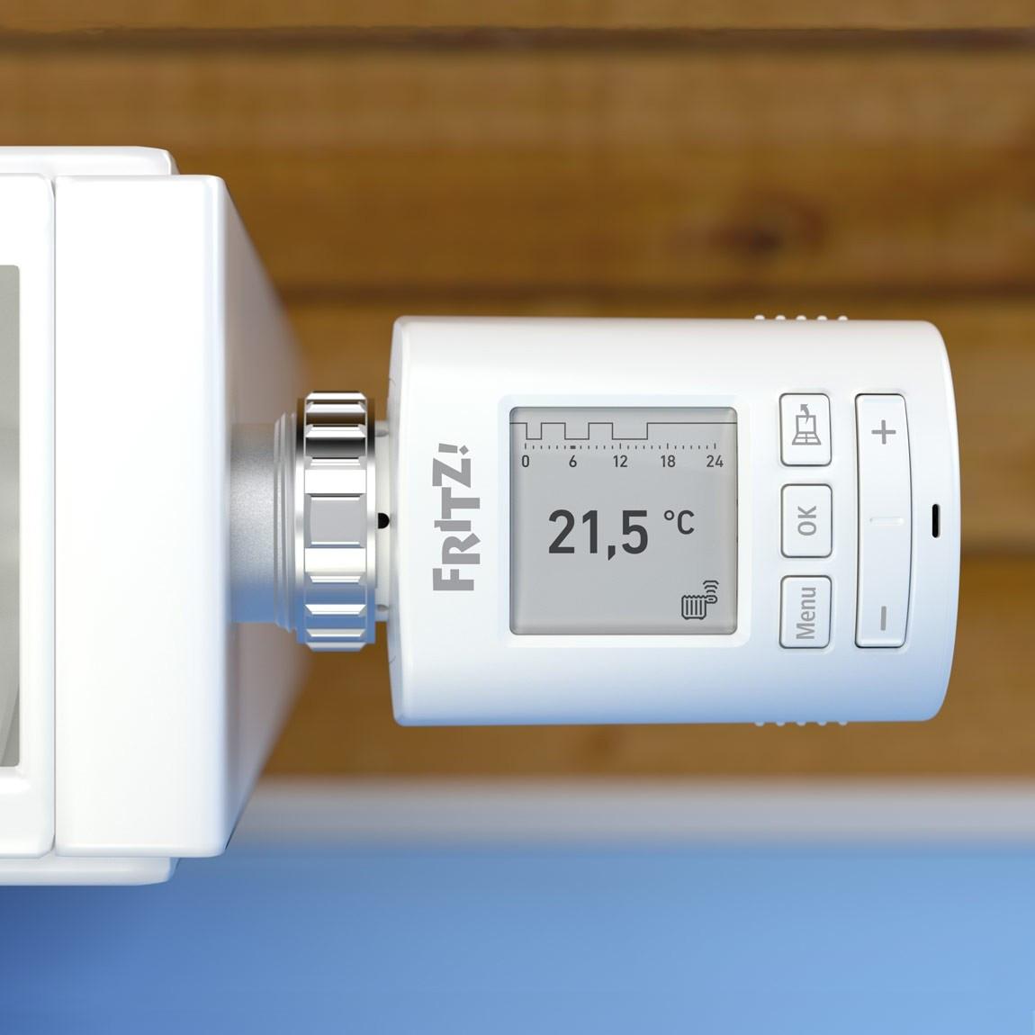 AVM FRITZ!DECT 301 Dreierpack - Smarter Heizkörper-Thermostat von oben an Heizung