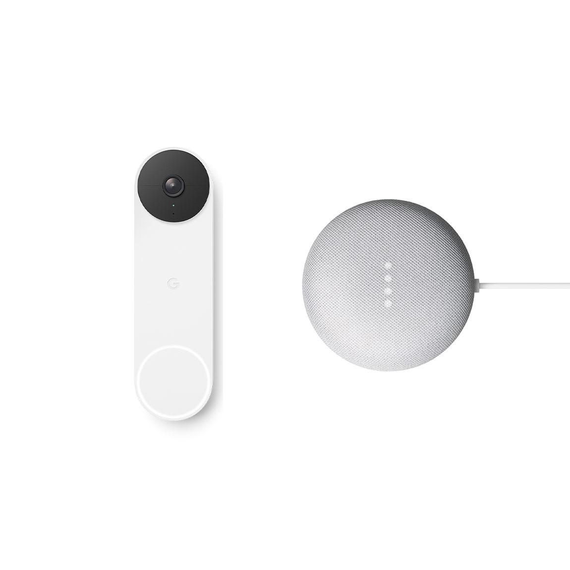 Google Nest Doorbell (mit Akku) + Google Nest Mini - frontal