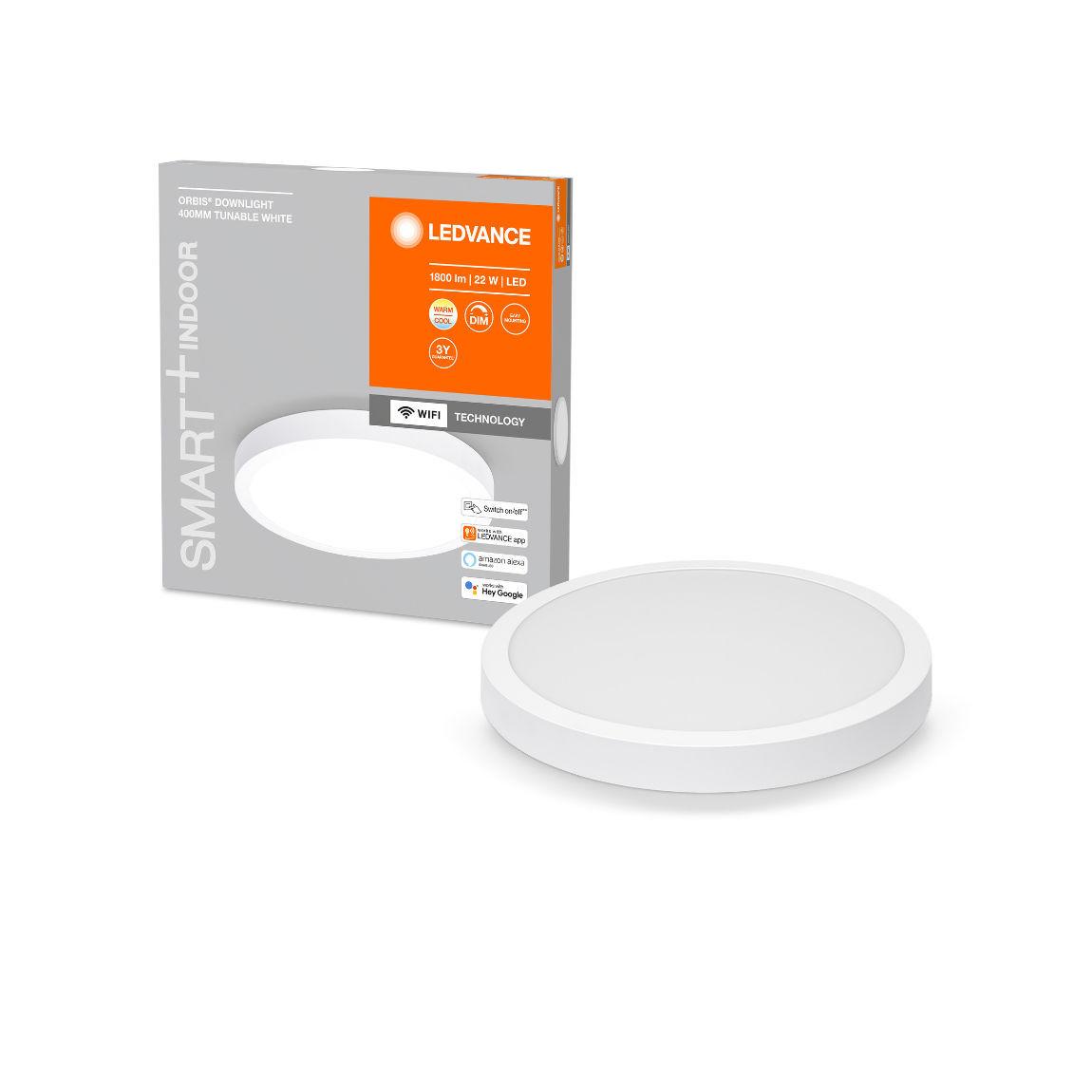 Ledvance SMART+ Downlight Surface 400mm WiFi Warm- und Kaltweiß_Lifestyle_Lampe mit Verpackung