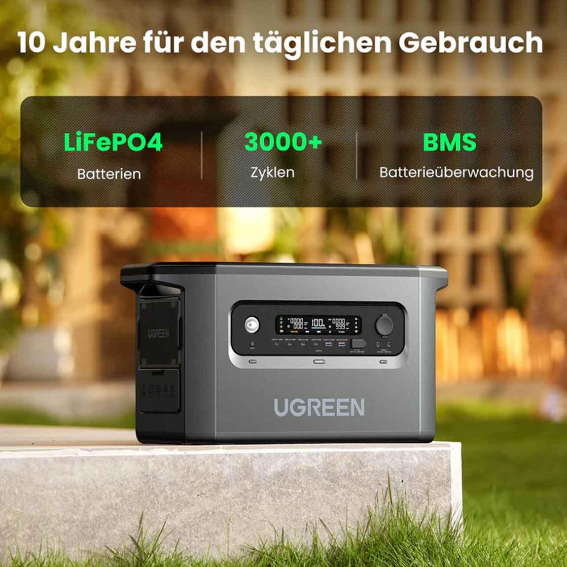 UGREEN Tragbare Powerstation Solargenerator LiFePO4-Batterie - 2048Wh - Grau_10_Jahre