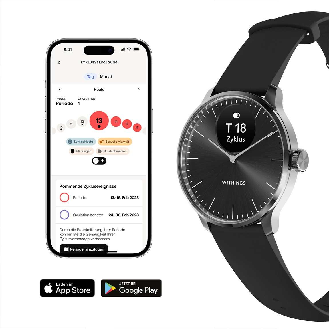 Withings ScanWatch Light - Hybrid Smartwatch für tägliches Gesundheitstracking mit 37 mm Armband - Schwarz_app