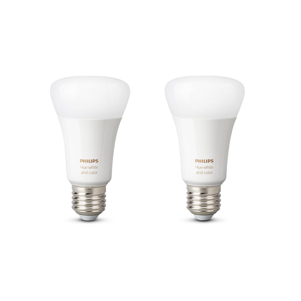 Philips Hue White and Color Ambiance E27 Bluetooth 2er-Set Licht aus frontale Ansicht